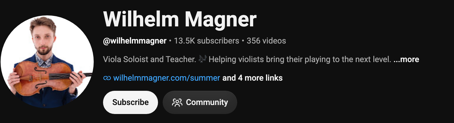 Wilhelm Magner on YouTube, viola soloist and teacher, 13.5K subscribers