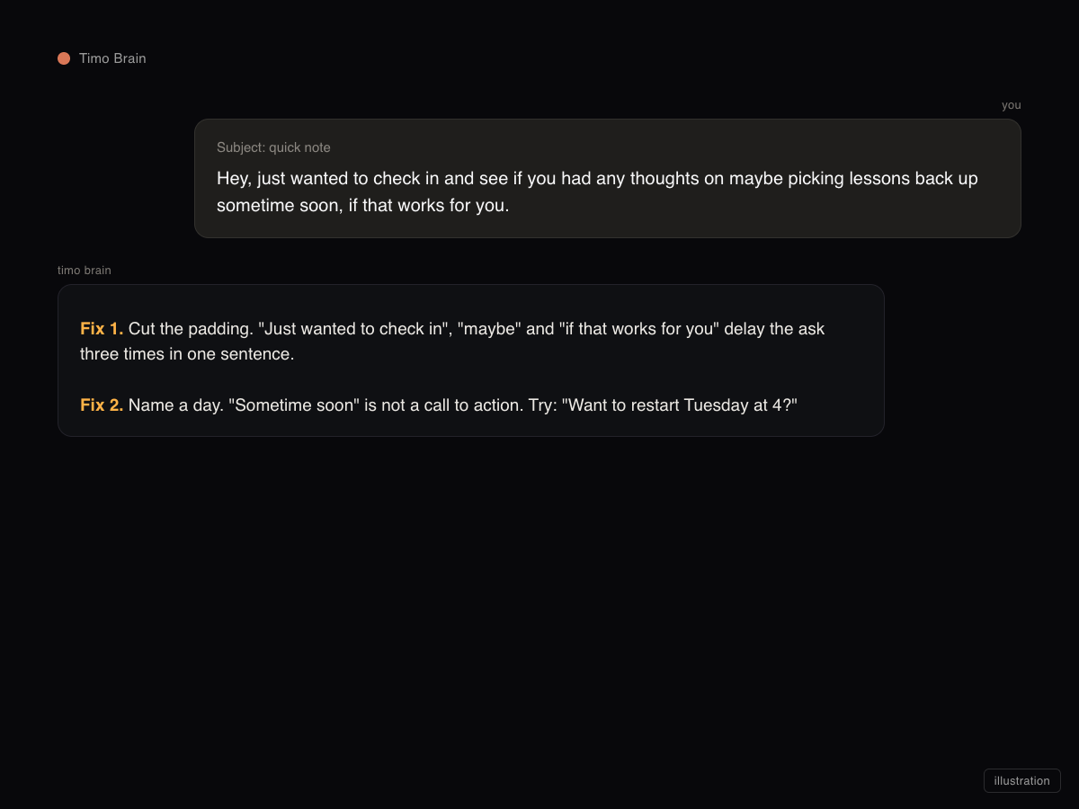 Get a second opinion in Timo's voice before you ship