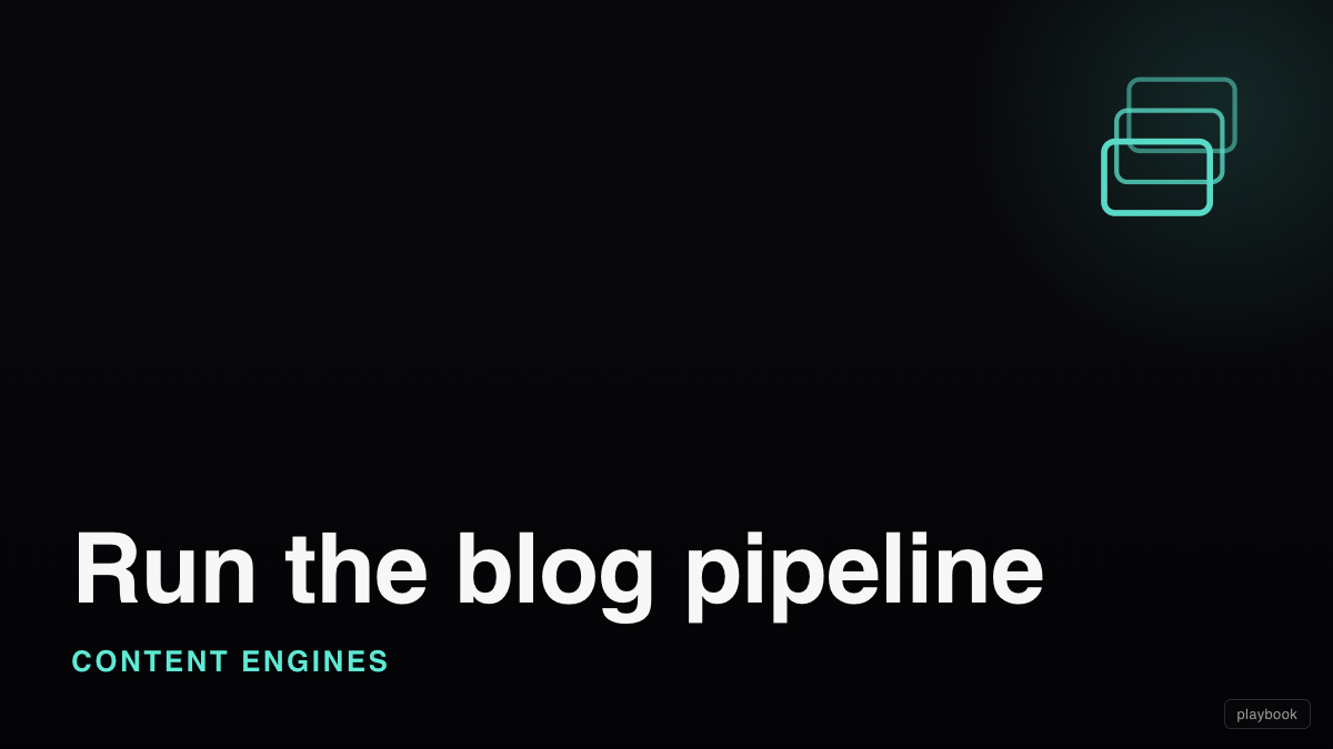 Run the blog pipeline (strategy, brief, outline, write, image, chart, schema, audit, repurpose)
