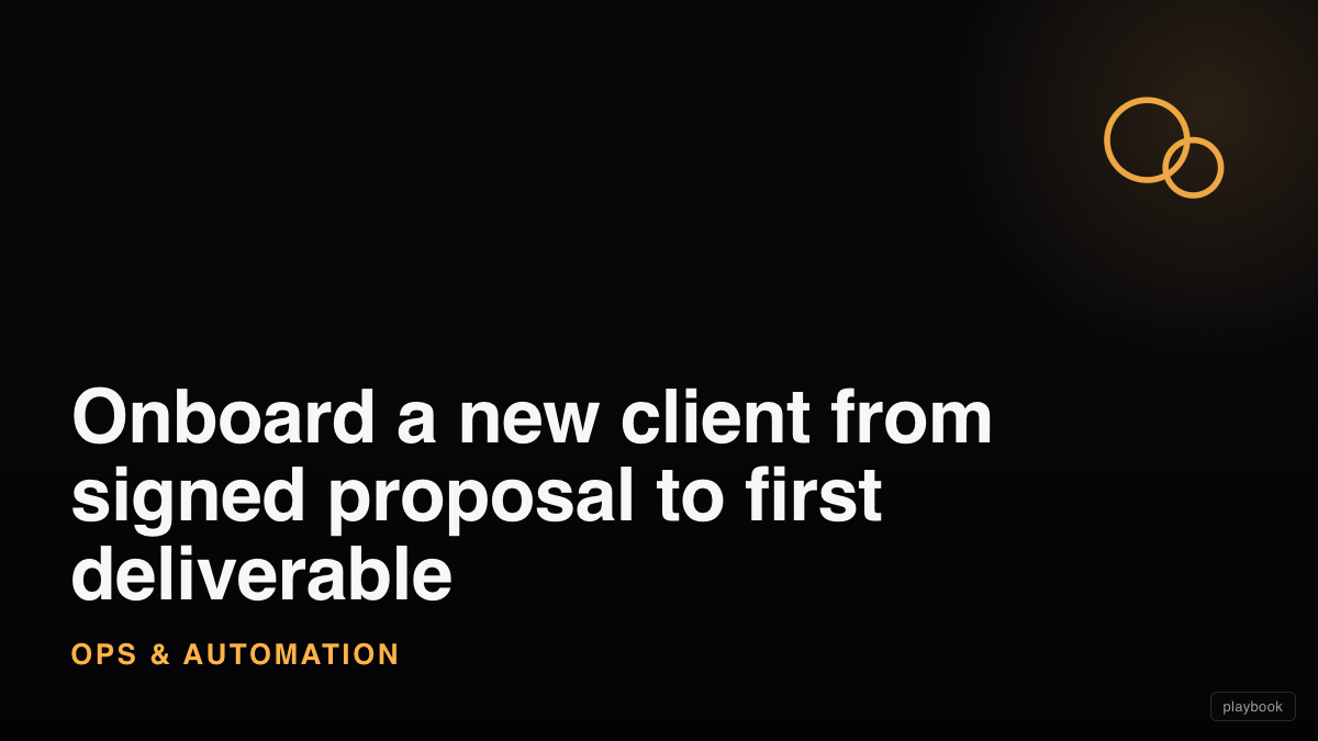 Onboard a new client from signed proposal to first deliverable