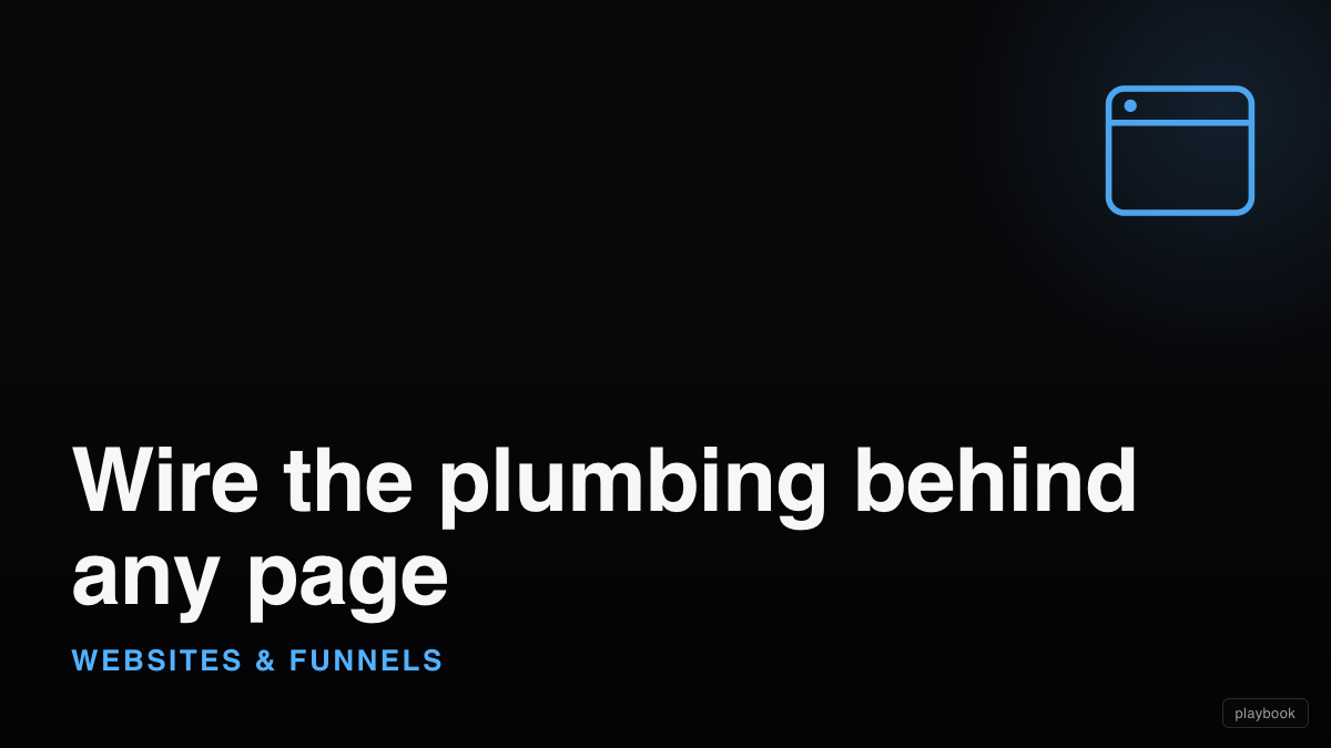 Wire the plumbing behind any page (domain, DNS, pixel, form to ESP, credentials, keep-alive)